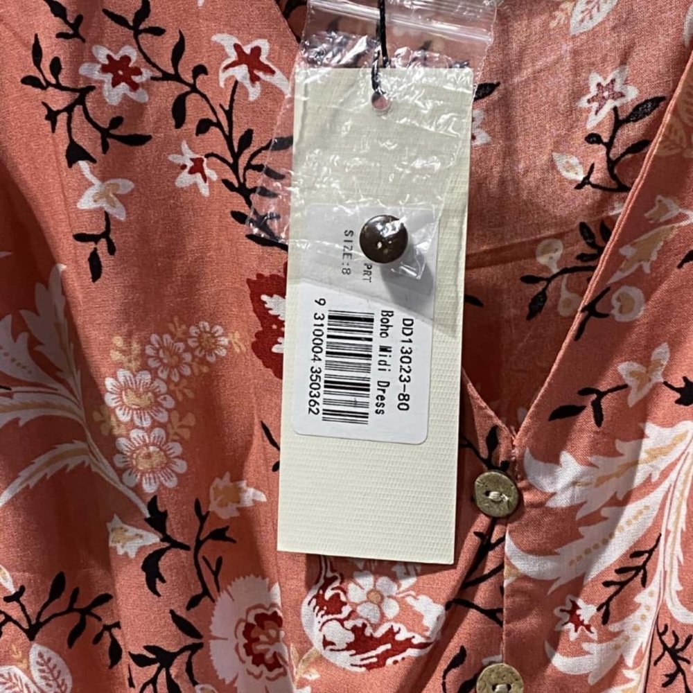 Coral Pink Boho Floral Ruffle Midi Dress NWT - Picture 6 of 10